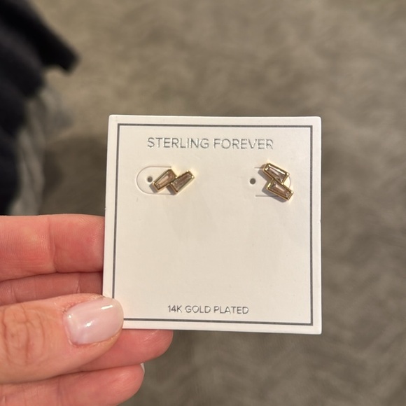 14K Gold Plated Geometric Stud Earrings - Picture 3 of 4
